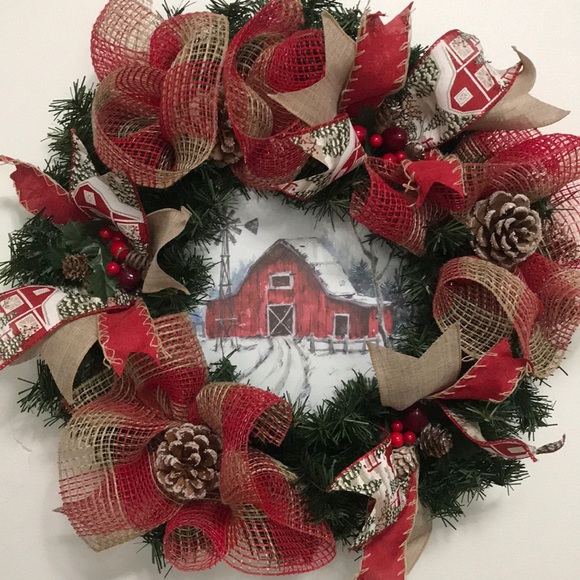 Hand Crafted by Barbara Other - Handcrafted Red Barn Wreath